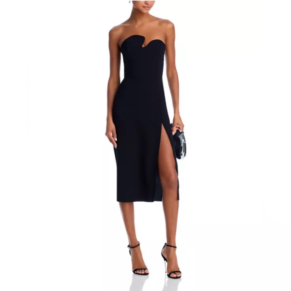 Amanda Uprichard Black Strapless Midi Dress